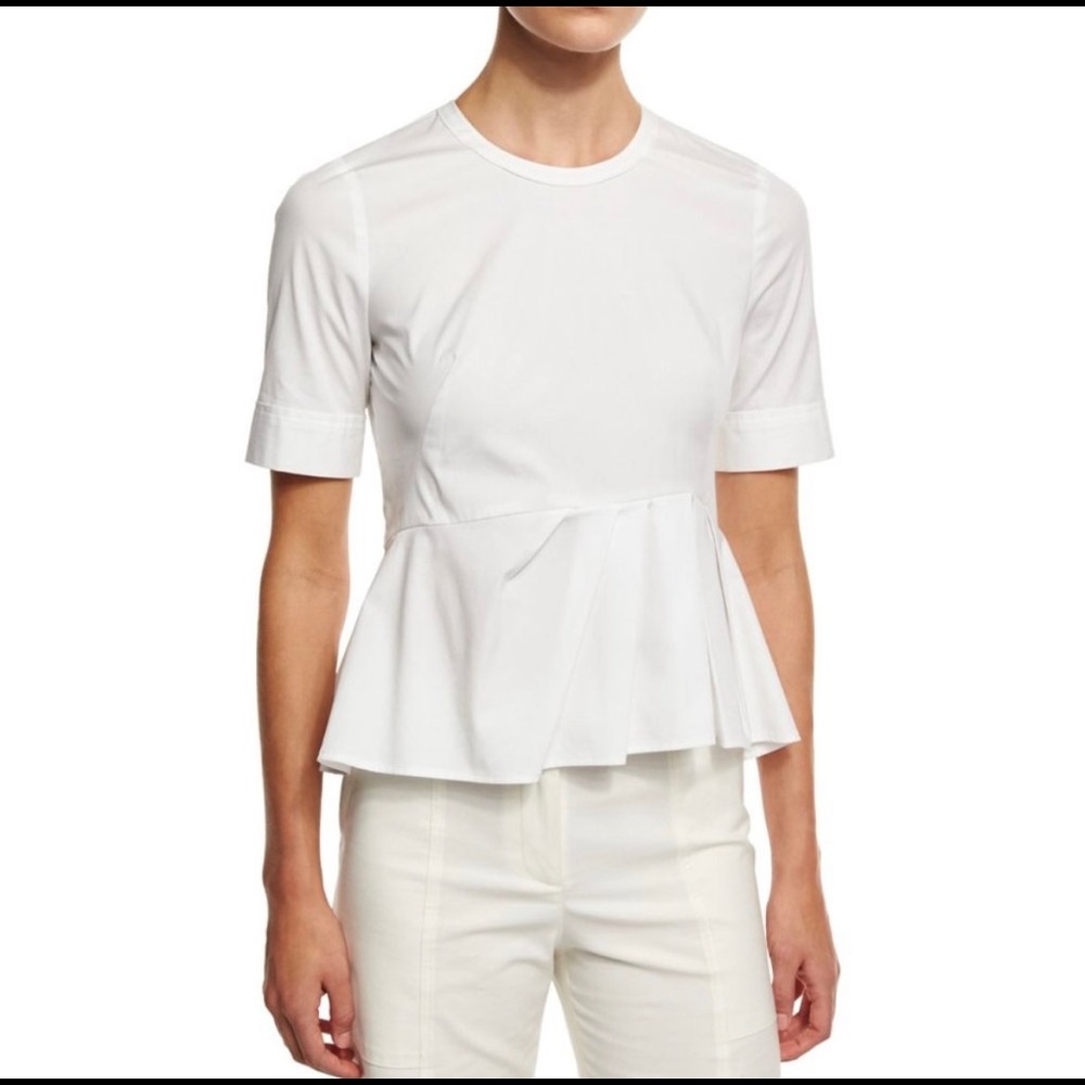 Veronica Beard short sleeve stretch poplin peplum shirt | size 10